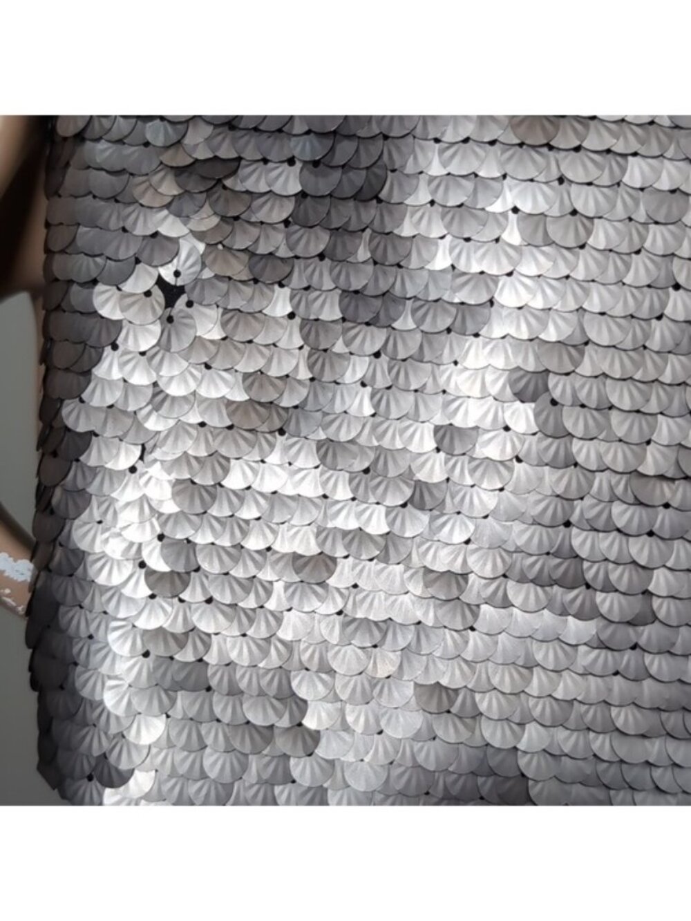 Zara Metallic Silver Sequin Mini Dress Womens Size Medium Sleeveless Shift Party - Picture 10 of 14